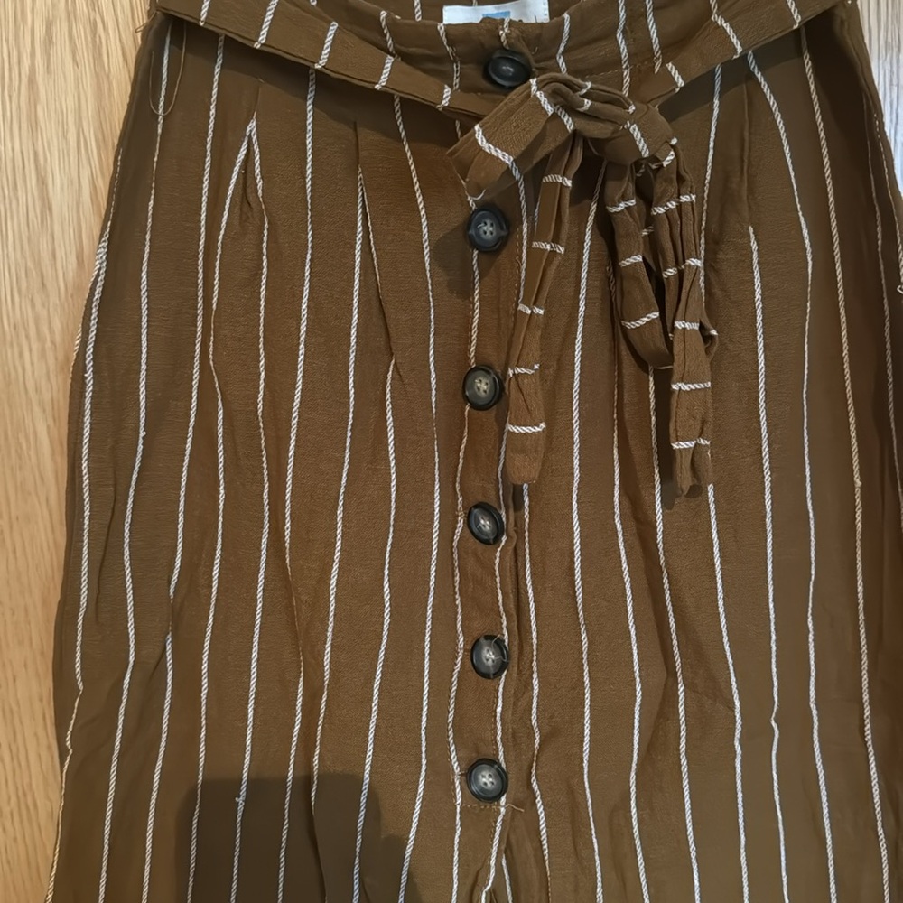 Brown Stripe Button-Front Midi Skirt with Tie Waist - Picture 3 of 4